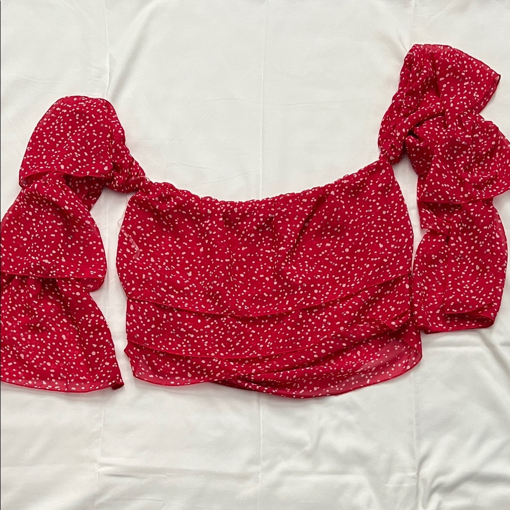 bebe Red and White Women's Blouse